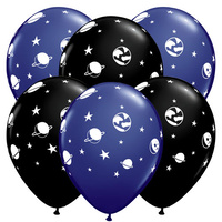 Space Fun Balloon Bouquet Latex - 6 Balloons (3 Navy & 3 Black)