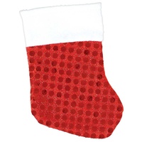Mini Red Fabric Christmas Stockings with Sequins x 6 Pack 