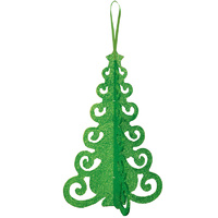 Christmas Tree 3D Hanging Decoration Green MDF Glittered