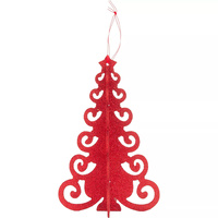 Christmas Tree 3D Hanging Decoration Red MDF Glittered