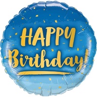 Gold and Blue Happy Birthday Foil Round Balloon 46cm Approx