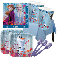 Disney Frozen 16 Deluxe Guest Tableware Pack Cups, Plates, Napkins, Tablecover, Spoons