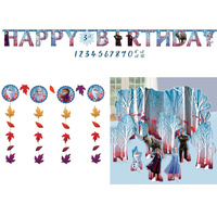 Disney Frozen 2 Decorating kit Happy Birthday Banner, Hanging Strings, Table Decorating kit
