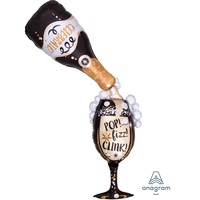 Giant Time for Bubbly New Years Eve Bottle & Glass Balloon 86cm x 177cm