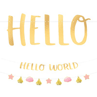 Oh Baby Girl Hello World Gold Banner 