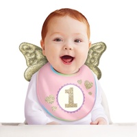 1st Birthday Girl Glitter Bib with Wings Gold & Pink