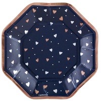 Navy Bride Octagonal Party Plates Metallic 8 Pack 17cm