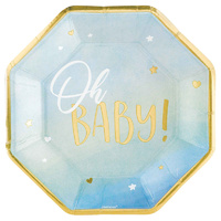 Oh Baby Boy Shaped Banquet Plates Metallic 8 Pack