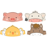 Farm Barnyard Birthday Crowns Assorted Designs x8 Pack