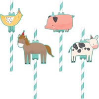 Farm Barnyard Birthday Straws with Add-On Animals 12 Pack