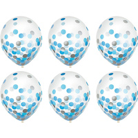 Blue & Silver Confetti Latex Balloons 30cm approx 6 Pack