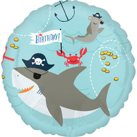 Pirate Shark Ahoy Birthday Foil Round Balloon 45cm 