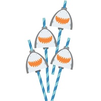 Pirate Sharks Ahoy Birthday Straws with Shark Heads 12 Pack