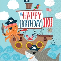 Pirate Shark Ahoy Birthday Lunch Napkins 36 Pack