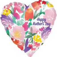 Happy Mother's Day Watercolour Flowers Heart Shaped Foil Balloon