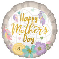 Happy Mother's Day Feathers & Flowers Round Foil Balloon