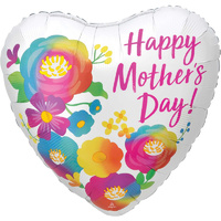 Happy Mother's Day Satin Infused Beautiful Flowers Heart Shaped Foil Balloon