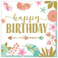 Boho Birthday Girl Beverage Napkins 16 Pack