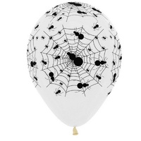 Halloween Crystal Clear & Black Spiders Latex Balloons 12 Pack