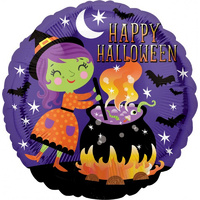 Happy Halloween Witch & Cauldron Round Foil Balloon