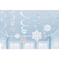 Christmas Snowflakes Hanging Foil Swirl Decorations 12 Pack