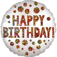 Happy Birthday Sequins Satin Infused Round Foil Balloon