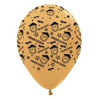 Graduation Smiley Faces Metallic Gold Latex Balloons 6 Pack