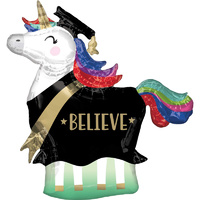 Graduation Grad Unicorn Believe SuperShape Foil Balloon