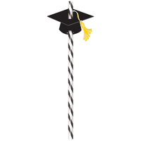 Paper Straws with Black Graduation Caps 12 Pack