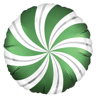 Christmas Emerald Green Candy Cane Swirls Round Foil Balloon