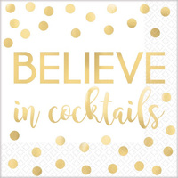 Believe In Cocktails Beverage Napkins Hot Foil Stamped 16 Pack