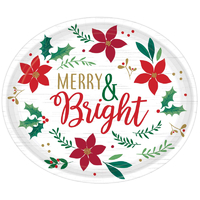 Christmas Wishes Merry & Bright Oval Paper Plates 8 Pack