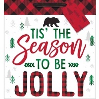 Christmas Tis The Season To Be Jolly Large Square Gift Bag & Gift Tag Foil Hot Stamped x1