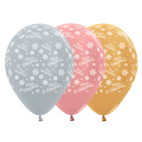 Merry Christmas Snowflakes Metallic Silver, Rose Gold & Gold Latex Balloons, 25 Pack