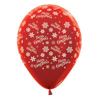 Merry Christmas Snowflakes Metallic Red Latex Balloons 6 Pack