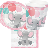 Enchanting Elephant Pink 16 Guest Tableware Party Pack
