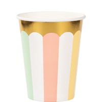 Pastel Celebrations Paper Cups with Gold Foil Edging 8 Pack