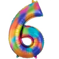 Number 6 Rainbow Splash Foil Balloon 86cm