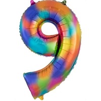 Number 9 Rainbow Splash Foil Balloon 86cm