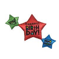 Happy Birthday SuperShape Satin Star Trio Foil Balloon