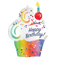 Rainbow Ombre SuperShape Cupcake Happy Birthday Foil Balloon