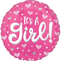 Baby Shower It's A Girl Hearts & Dots Foil Balloon 