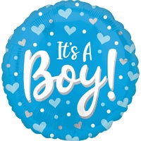 Baby Shower It's A Boy Hearts & Dots Foil Balloon 