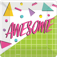 Awesome 80's Party Square Plates 8 Pack