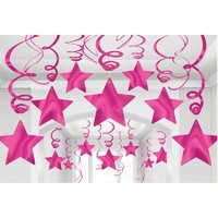 Shooting Stars Foil Mega Value Pack Swirl Decorations Bright Pink 30 Pack