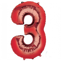 Number 3 Red Foil Balloon 86cm
