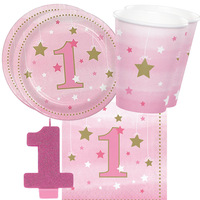 1st Birthday Twinkle Twinkle Little Star Girl 16 Guest Tableware Pack