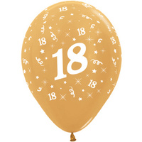 18th Birthday Party Metallic Gold/6 Pack Latex Balloons