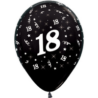 18th Birthday Party Metallic Black/6 Pack Metallic Latex Balloons
