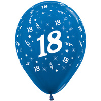 18th Birthday Party Metallic Blue/25 Pack Latex Balloons